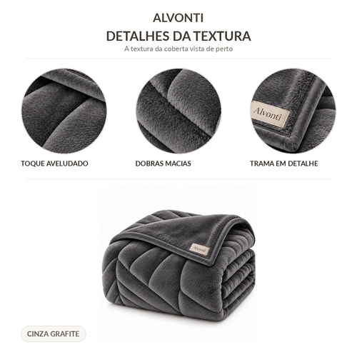 Cobertor Vorzelli Premium Cinza Grafite – Toque Aveludado e Conforto Luxuoso